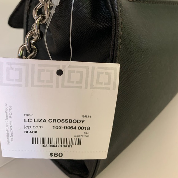 LC Liza Claiborne Black Liza Floral on Gold Tone Background Crossbody Purse - Picture 4 of 12